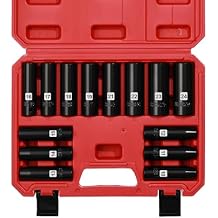 EMENTOL 14PCS 1/2" Drive Deep Impact Socket Set, Metric, 6-Point, CR-V, 14 Pieces 1/2 Inch Dr. Deep Socket Set, 10 mm - 24 mm