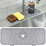 SXhyf Kitchen Sink Splash Guard - Silicone Faucet Handle Drip Catcher Tray, Dish Soap Dispenser and Sponge Holder Mat Behind Faucet, Kitchen Gadgets Sink Accessories for Kitchen Counter and Bathroom