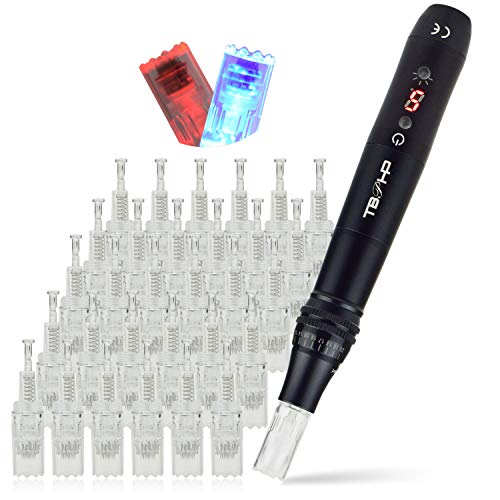 TBPHP Dermapen Electric Microneedling Pen 0-2.0 mm met LED licht, micronaalden Pen P20 voor littekens rimpels lichtere huidverjonging inclusief 30x bevestigingsnaalden cartridges (oplaadbaar) Zwart