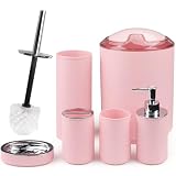 CERBIOR Bathroom Accessories Set Bath Ensemble Includes Soap Dispenser, Toothbrush Holder, Toothbrush Cup, Soap Dish for Decorative Countertop and Housewarming Gift (Pink Spiricle)