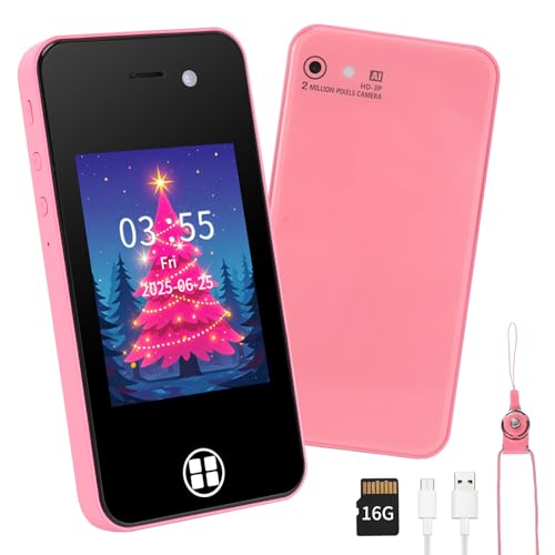 Kids Smart Phone, Christmas Birthday Gifts for Boys Girls Toddler Cell Phone Toys with Dual Camera Music Player Mini Educational Learning Games Fake Phone for 4-8 Year Old with 16G SD Card (Pink)