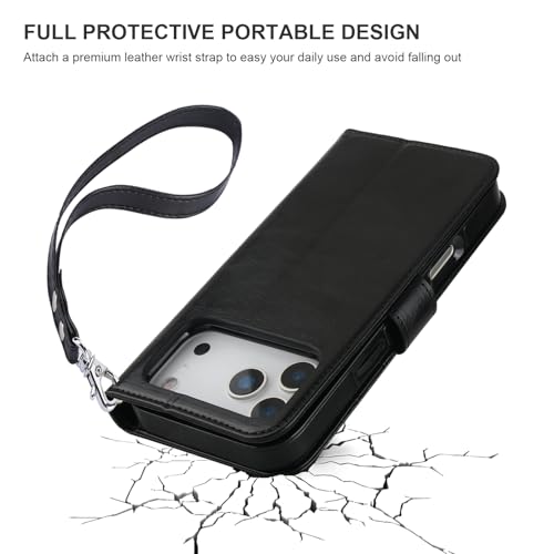 Bocasal Detachable Wallet Case for iPhone 17 Pro Max RFID Blocking Card Slots Holder Premium PU Leather Magnetic Kickstand Shockproof Wrist Strap Removable Flip Protective Cover 5G 6.9 inch (Black) by Bocasal - Image 7
