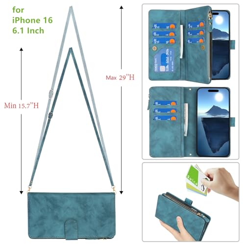 Jaorty Crossbody Phone Wallet for iPhone 16 Case with Strap,6.3",Blue by Jaorty - Used condition - Image 4
