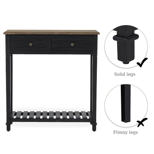 kinbor Narrow Console Table with Shelf ＆ Drawers Small Entryway Table Hallway Table for Entryway Living Room Bedroom Foyer Office Black