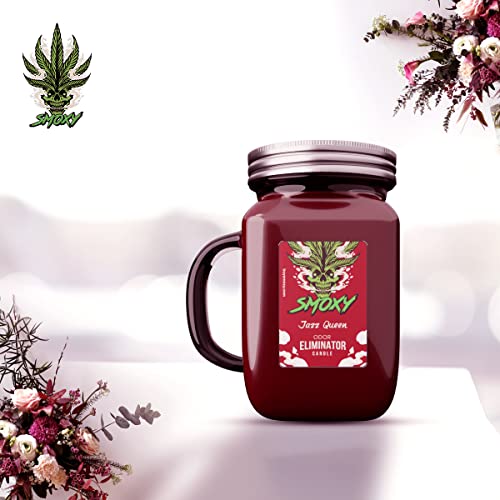 Smoxy Smoke Odor Eliminator Candle - Scented Candle For Home - Indoor Space Deodorizer & Air Freshener With Fragrance Pet Smell - Natural Palm Wax - Glass Mason Jar, 13Oz. (Jazz Queen) #TOP2