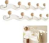 2 Pack Coat Rack Wall Mounted,Heavy Duty Metal 5 Hook Coat,Anti-Tear Wooden Ball Hook Rail, Hook Modern Clothes Hook for Coat Hat Towel Purse Robes Mudroom Bathroom Entryway (Milky)