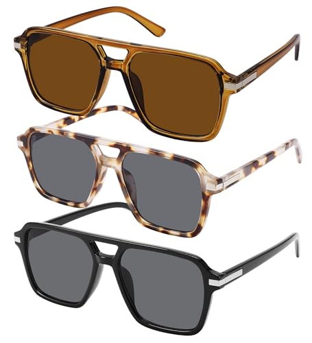 NULOOQ Retro 70s Square Aviator Sunglasses for Women Men Trendy Vintage Double Bridge Shades