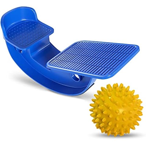 ProHeal Foot Rocker Calf Stretcher with Spiked Ball Massager - for Plantar Fasciitis, Achilles Tendonitis - Calf, Foot, Heel, and Ankle Stretcher - Lower Leg Pain Relief - Blue with Yellow Ball Cover
