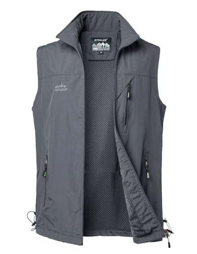 KTWOLEN Chaleco de Caza para Hombre Verano Chaleco de Secado Rápido Chaleco de Pesca Trabajo Chaleco de Fotografia Adiestrador Senderismo, Gris, XXL