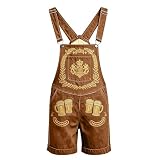 Generisch Trachten Couture Herren Bequem Oktoberfest Latzhose Pflegeleicht Wiesnbock Taschen Oktoberfest-Kostüm Karneval Muster Männer Shorts(Kaffee, 46)