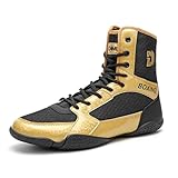 Boxschuhe Herren Wrestling Schuhe Jugendliche Muay Thai Kickboxen Sparring Boxers Trainers Kampfsport Schuhe Atmungsaktive Bodybuilding Boxen Stiefel,Schwarzgold EU45