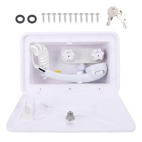 Brilluxa Box doccia con chiusura lampo, soffione esterno con tubo da 1,5 m, per rimorchi camper, set doccia con regolazione dell'acqua fredda calda
