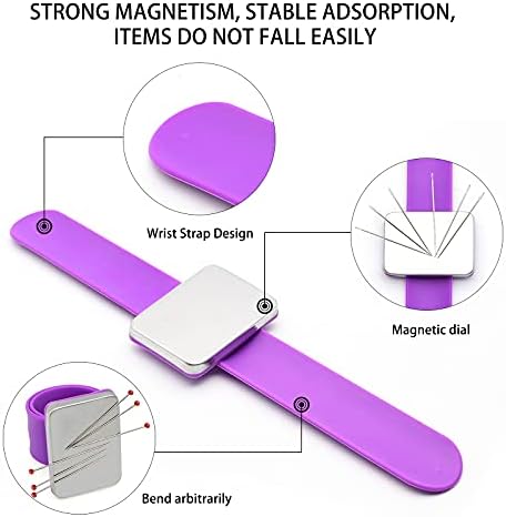 Magnetic Sewing Pincushion, Magnetic Wrist Sewing Pincushion, Wrist Strap Bracelet, Silicone Magnetic Pin Holder with Wristband for Sewing Quilting, Easy Reach Pins/Hair Clips/Rings (Purple)