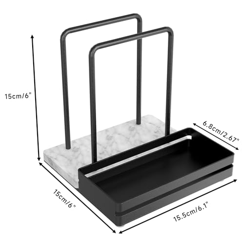 Napkin Holder, Marble Napkin Holder for Table with Salt and Pepper Shakers Caddy, Standing Paper Napkin Storage for Kitchen Dining Table Decor, Marble & Metal Base, Black by STWWO - Image 7