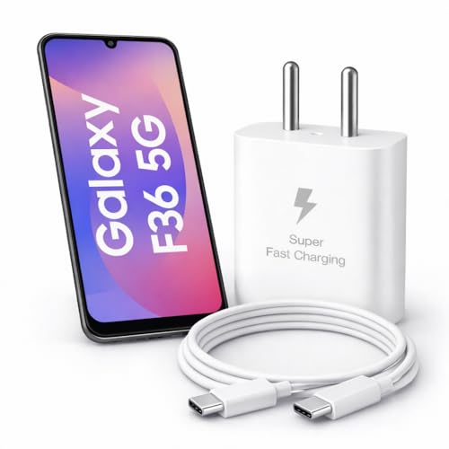 Image of 25W Charger for Samsung Galaxy F36 with Type-C to C Cable | Super Fast Charging PD Adapter for Galaxy S26 /S25 Ultra, S24 FE, M17e /A36 /A16, M15 /A17 /M55 5G, F17 /F70e /Z Fold & S /A /M /F /Z Series Phones