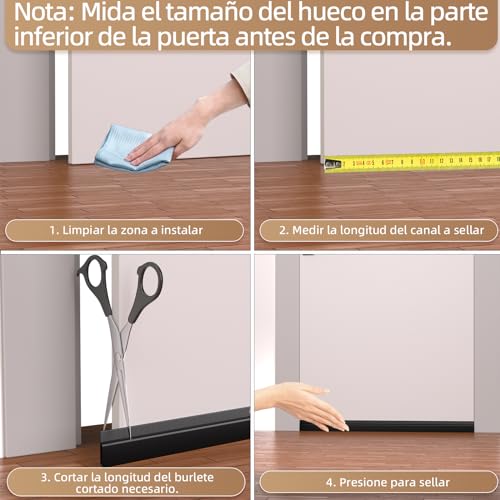 Miniatura 9 de Esufeir 39 1m Negro Burlete Puerta Entrada,Goma Burlete Bajo Puerta Exterior,Autoadhesivo Silicona Aislante Acustico Insonorizarburletes,Tira Sellado Para Puerta Interior,Cubre Puertas El Suelo Frio