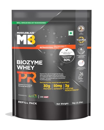 MuscleBlaze Biozyme Whey PR Protein Powder, 1kg (2.2lbs)
