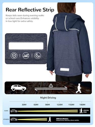 Image of PAMLULU Boys Winter Coats Waterproof Breathable Snowboarding Ski Jackets Fleece Lined Hooded Rain Coat for Kids