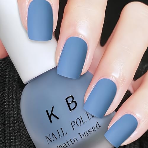 KAHSOSE Matte Light Blue Nail Polish Quick Dry, Soft Nail Polish Air Dry, Vegan Non Toxic Fingernail Color for Women Girls, Dusty Blue Matte Finish