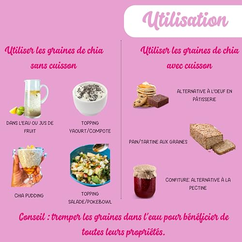 Graines de Chia Bio 250G | Vegan | Conditionné en France | Cuisine | Desserts | Pâtisserie | Neutre en goût | Sans OGM | BASE ORGANIC FOOD – vue 4