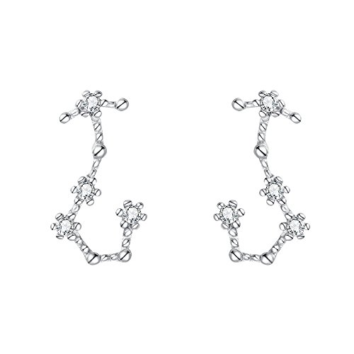 Clearine Femme Boucles d’Oreilles 12 Constellations Signes du Zodiaque 925 Argent Zircon Signifiatif Parure Bijoux Horoscope Astrologie Scorpion