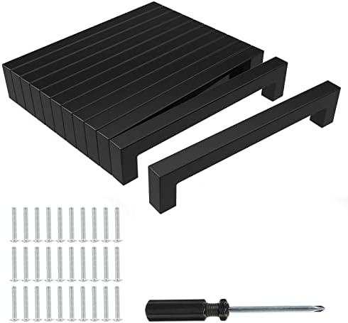 Baoweihua 12 Stück Türgriffe Küche Schwarz mit Lochabstand 192mm, Schrankgriffe mit Schrauben und Installationswerkzeugen, Geeignet für Möbel, Küche und Wohndekoration