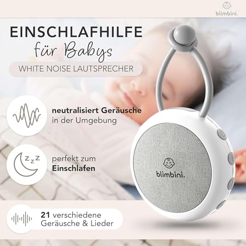 blimbini White Noise Machine Baby - Einschlafhilfe für Babys mit Nachtlicht - Regengeräusche zum Einschlafen, Meeresrauschen & Einschlafmusik - Sound Machine für unterwegs - weißes Rauschen Baby