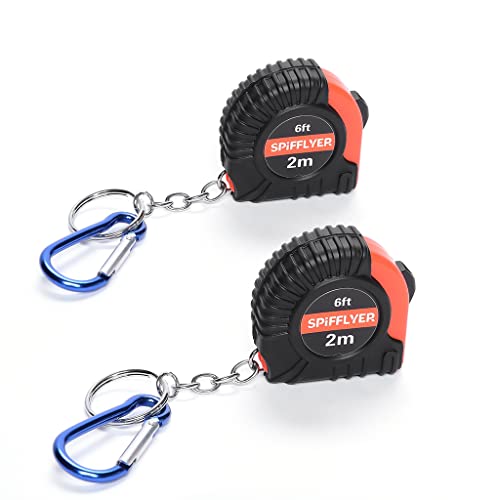 Spifflyer 2pc Mini Tape Measure Keyring Small Measuring Tape Retractable 2M with Spring Snap Hook, 2 m