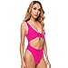 SARA SWIM Women's Tie Front Cut Out One Piece Swimsuit Beachwear High Leg Bottom (M, Bright Pink)
