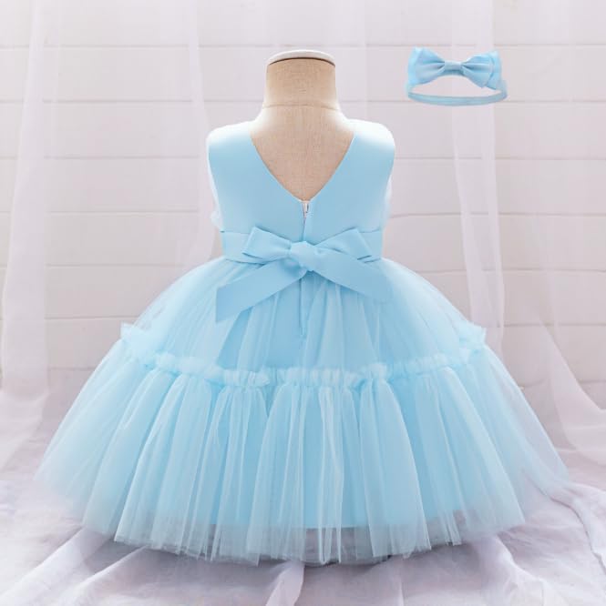Baby Girl Tulle Dress Flower Design Sleeveless Princess Dress Bowknot Tutu Dresses with Headwear4