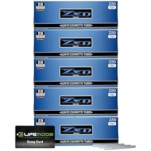 Zen Cigarette Tubes | Light | King Size | 5 Pack | 1250 Tubes | Premium Quality and Affordability – Includes LifeMods Scoop Card for Effortless Material Handling