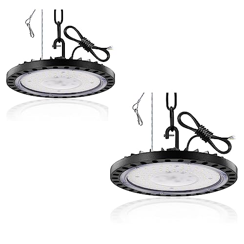 Image of 2 Pack100W LED UFO High Bay Light 6500K Daylight White 10000LM Workshop Lighting IP65 Waterproof Ultra Thin Commercia Shop Industrial Lamp Area Lights Fixtures With 50cm Chain For Workshop Factory