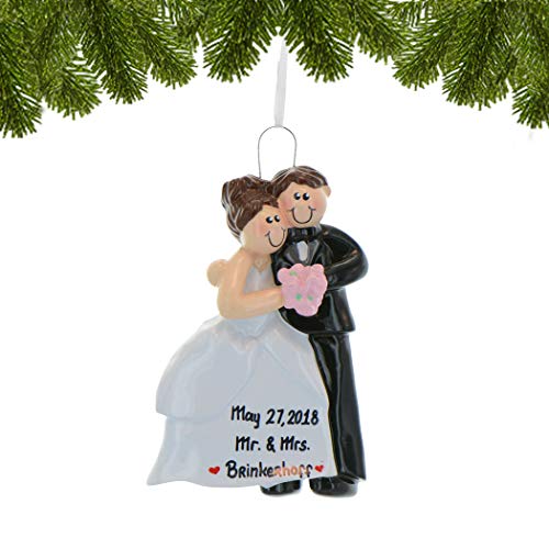 Personalized Wedding Ornaments - Mr Mrs Ornaments 2022 - Cozy Wedding Couple Brunette Ornament, Our First Christmas Married Ornament 2022, Newlywed Christmas Ornament 2022- Free Customization #TOP1