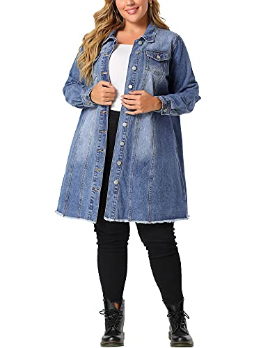 Agnes Orinda Women's Plus Size Denim Jacket Casual Long Distressed Button Up Pockets Jean Jackets2