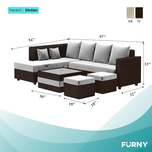Image of CASASTYLE Stylify 8 Seater Fabric LHS L Shape Sofa Set with 1 Centre Table & 2 Ottoman (Light Grey-Dark Brown) 8 Person Seating with Premium Velvet Finish | Ideal for Living Rooms