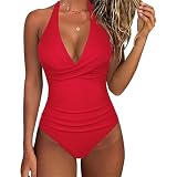 Bañador una Pieza Mujer Bañadores Mujer con Espalda Cruzada Push Up Bañador Vientre Plano 2026 Verano Playa Bañadores Tankini con Relleno Ropa Swimsuit Women Rojo XL