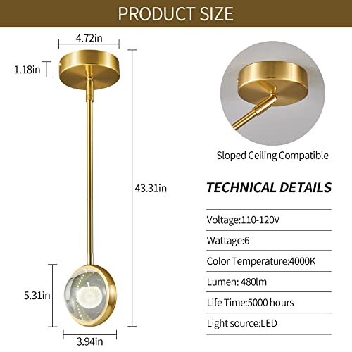 Zhllmq 1 Light Modern Pendant Light Crystal Gold Mini Pendant Light Fixture Pendant Lighting For Kitchen Island Bedroom Bedside Table Small Pendant Lights #TOP2