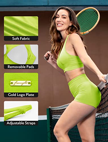 Fresought Womens Sports Bras Support Padded Seamless Strappy Halter Sports Bra Light Green L #TOP4