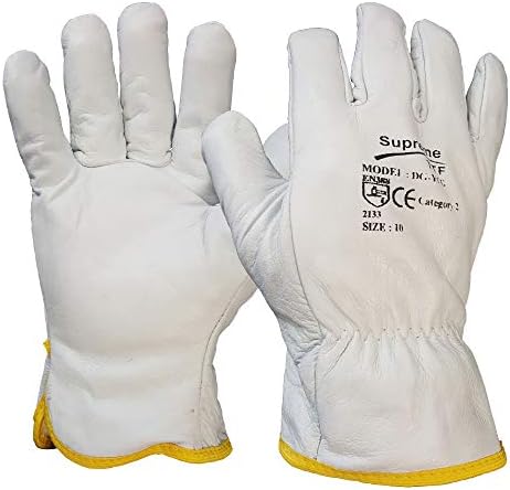 10 Pairs Driver Work Gloves Fleece Cotton Lined Soft Leather Lorry Drivers Safety (XL)