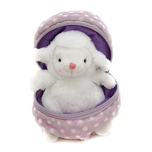 Plushland Plush Stuffed Animal 6 Inches Surprise Easter Zip Up Egg Hideaway Spring Inspired Gift for Girls and Boys Birthday Mothers Day (Lamb)