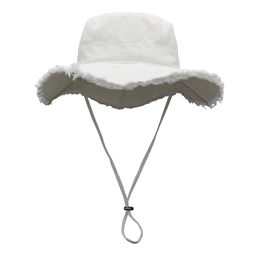 Cappello da sole da donna a tesa larga in cotone con nappa, pieghevole, protezione UV, protezione solare, cappello da spiaggia, cappello da pescatore per viaggi all'aperto
