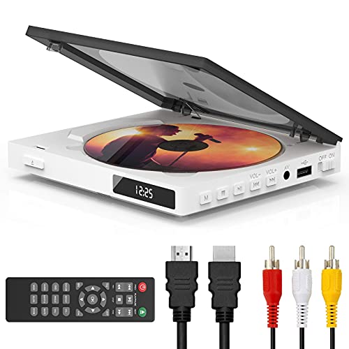 Super Mini CD DVD Player with Built-in Speaker, HDMI AV Output Portable Palm-Size DVD CD Player All Region Free, HD 1080P, USB Supported, HDMI AV Cables Included (Renewed)