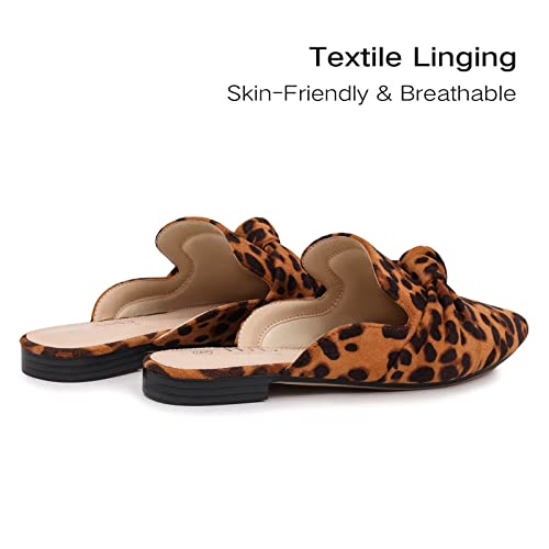 Musshoe Mules For Women Comfortable Pointed Toe Backless Slip-On Slides Loafer Flats With Knot,Leopard 9 #TOP1