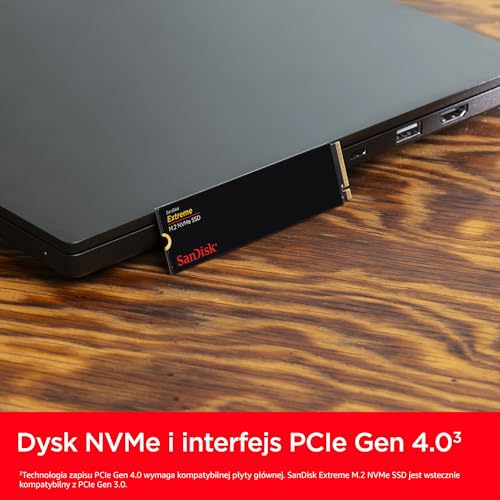 SanDisk Extreme 1TB M.2 NVMe SSD, wewnętrzny dysk SSD, PCIe Gen4, prędkość odczytu do 5150 MB/s, M.2 2280, technologia nCache, 5 lat
