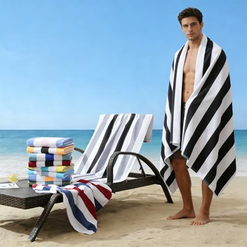 Beach Towel Set-4 Pack 30"x60" Sand Free Stripe Beach Towel for Pool,Bathroom,Soft Absorbent Quick Dry Lightweight Beach Bath Towel,Camping Blanket,Travel Towel,Beach Essentials for Adults,Grey/Black by Jessy Home - Used condition - Image 3