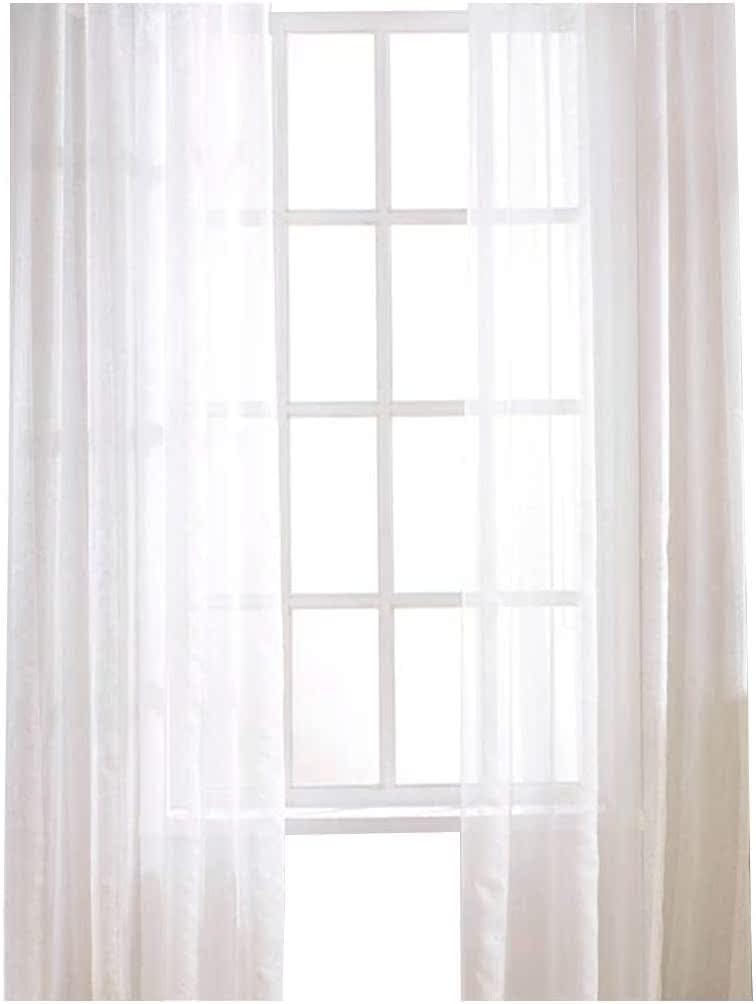 Classic Solid Beautiful Luxury Semi Sheer Curtains Window Treatments Tulle Gauze Rod Pocket Stripe Drapes Panels for Kids Baby Room Bedroom Balcony(1 Panel, W 100 x L 102 inch, Grey)