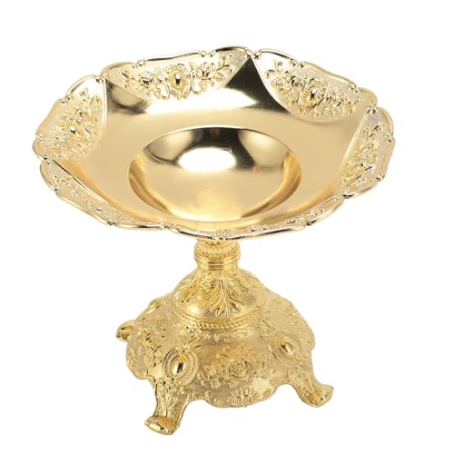 HERCHR Golden Fruit Tray, Pedestal Bowls Centerpiece Gold Fruit Bowl with Stand, Zinc Alloy Retro Style Candy Serving Plate Decorative Fruit Bowl, 6.9 x 5.9in by HERCHR - Image 8