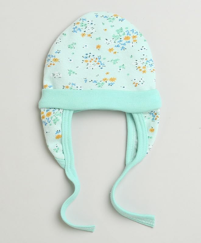 Image of BUMZEE Mint & Multi Baby Girls Ear Flap Tying Cap Pack of 2 (Peb10083)