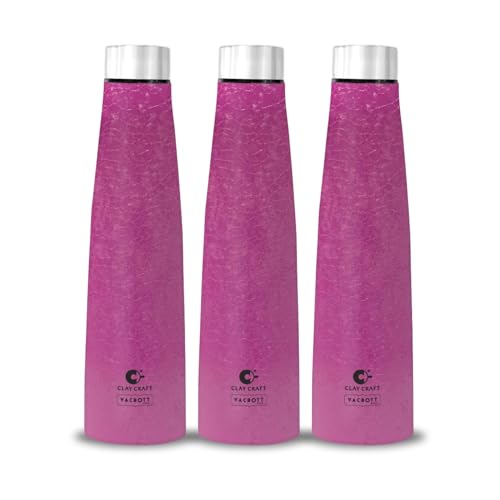 Image of Clay Craft VACBOTT Chariot Single Walled Non Insulated Water Bottle-900ML, 3-Piece(Pink) Leak Proof | Easy Grip |Easy To Carry| Gym Bottle | Home | Kitchen | Hiking | Treking Bottle | Travel Bottle