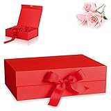 Geschenkbox mit Deckel,Geschenkbox mit Schleife,Magnetische Geschenkbox,Geschenkschachtel,Wiederverwendbare Dekorative Box,Geschenkverpackung Box mit Band,Geschenkbox Rot